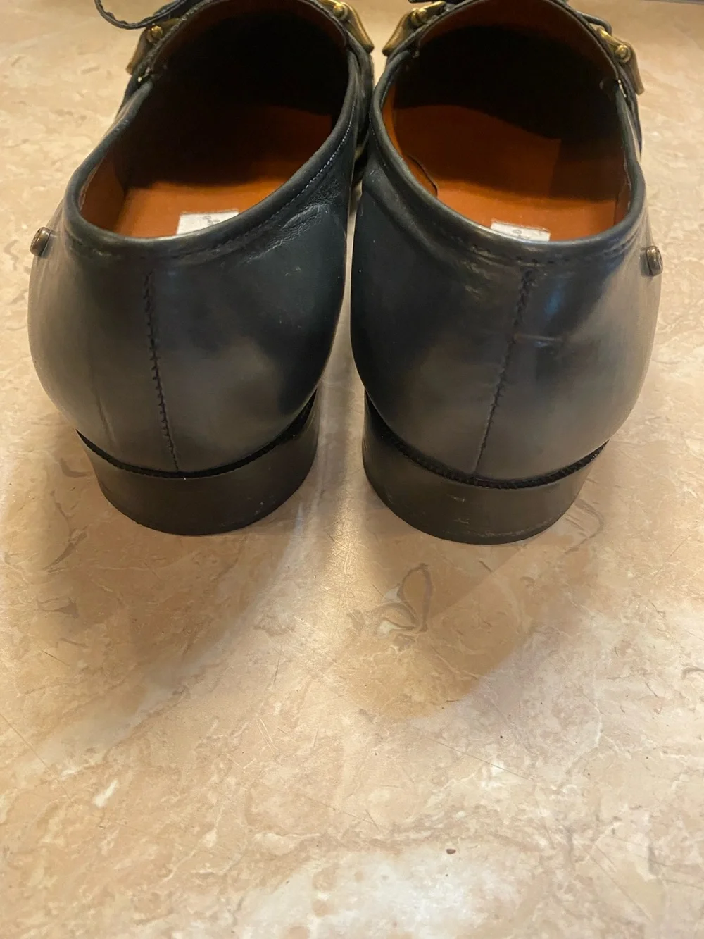 Etienne Aigner Navy Leather Tassel Loafers with Gold Bit